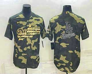 Mens Los Angeles Dodgers Olive Team Big Logo Cool Base Stitched Baseball Jersey